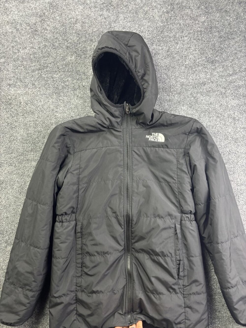 The North Face Jacket Girls XL 14/16 Black Hooded Fleece Lined Winter Puffer